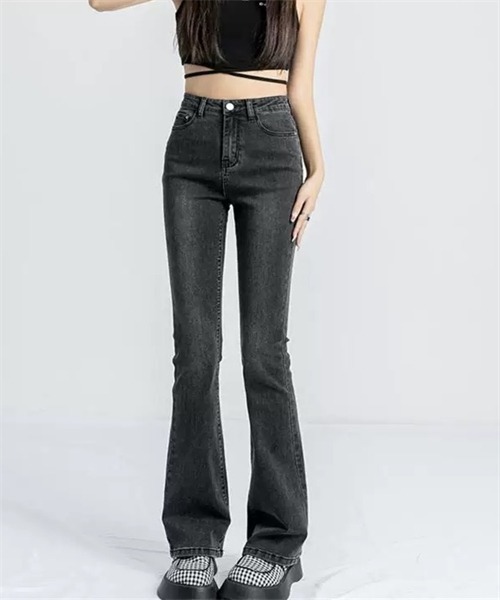 FREE STYLISTS（フリー スタイリスト）の「美脚ハイウエストフレアデニムパンツ（デニムパンツ・レディース・ブラック/ライトブルー・L/XL/2XL/XS/S/M）」の5枚目の写真