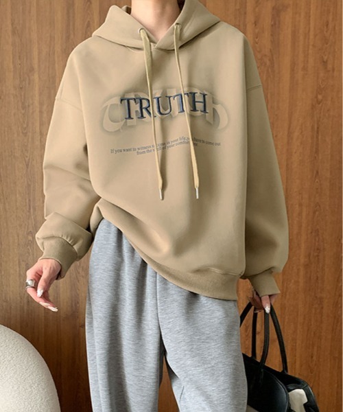 kirakiraShop(キラキラショップ)の「ロゴ スウェット フーディー パーカー(パーカー・レディース・チャコール/ベージュ/ピンク/ライトグリーン/オフホワイト・FREE)」の11枚目の写真