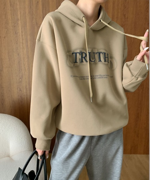 kirakiraShop(キラキラショップ)の「ロゴ スウェット フーディー パーカー(パーカー・レディース・チャコール/ベージュ/ピンク/ライトグリーン/オフホワイト・FREE)」の10枚目の写真