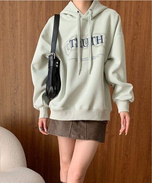 kirakiraShop(キラキラショップ)の「ロゴ スウェット フーディー パーカー(パーカー・レディース・チャコール/ベージュ/ピンク/ライトグリーン/オフホワイト・FREE)」の19枚目の写真