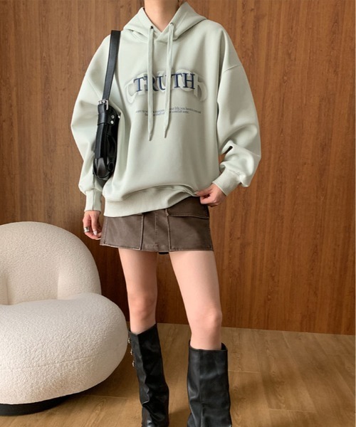 kirakiraShop(キラキラショップ)の「ロゴ スウェット フーディー パーカー(パーカー・レディース・チャコール/ベージュ/ピンク/ライトグリーン/オフホワイト・FREE)」の20枚目の写真
