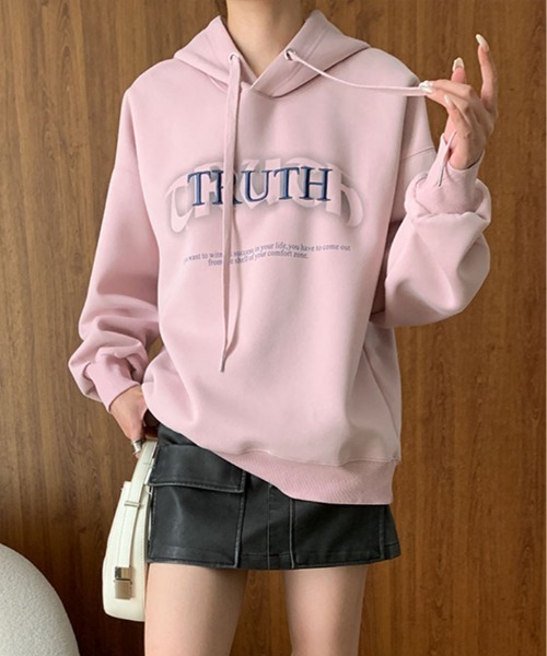 kirakiraShop(キラキラショップ)の「ロゴ スウェット フーディー パーカー(パーカー・レディース・チャコール/ベージュ/ピンク/ライトグリーン/オフホワイト・FREE)」の22枚目の写真