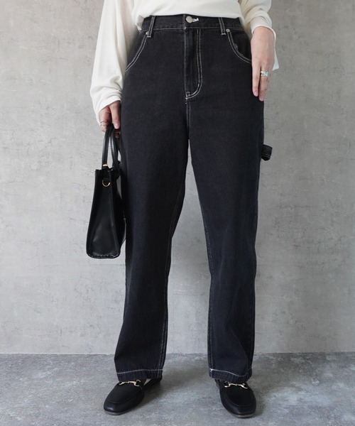 SELECT LEVERY(セレクトリベリー)の「カラーステッチペインターデニムパンツ(デニムパンツ・レディース・ブラック/ブルー/ネイビー・X-LARGE/LARGE/MEDIUM/SMALL)」の2枚目の写真