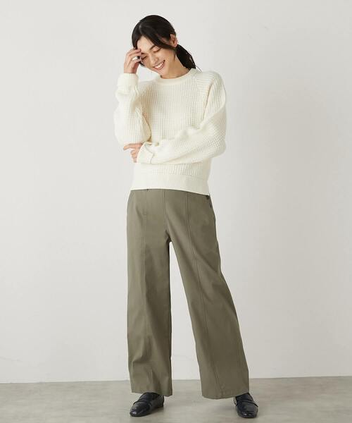MELROSE claire（メルローズ クレール）の「【リサイクルアクリル地柄編みラグランクルーネックニット】（ニット/セーター・レディース・グリーン/イエロー/オフホワイト・FREE）」の9枚目の写真