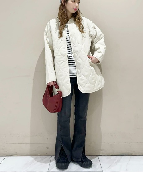 Green Parks(グリーンパークス)の「撥水加工 キルティングZIPブルゾン(ブルゾン・レディース・ブラック/ハウンドトゥース/グレイッシュベージュ/ホワイト系その他2・FREE)」の5枚目の写真