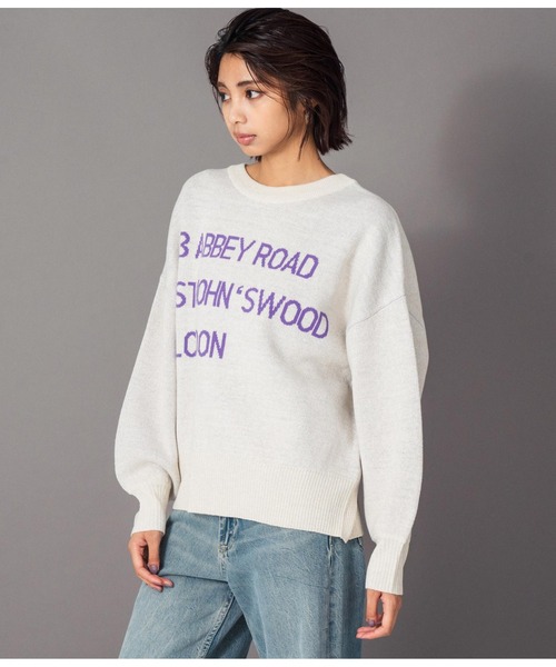 Settimissimo(セッティミッシモ)の「ラメジャガードロゴニット2WAYプルオーバー(ニット/セーター・レディース・ブラウン/オフホワイト・FREE)」の4枚目の写真