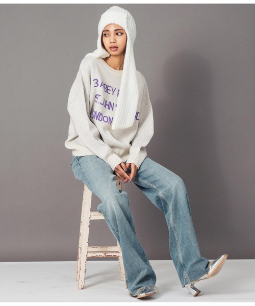 Settimissimo(セッティミッシモ)の「ラメジャガードロゴニット2WAYプルオーバー(ニット/セーター・レディース・ブラウン/オフホワイト・FREE)」の7枚目の写真