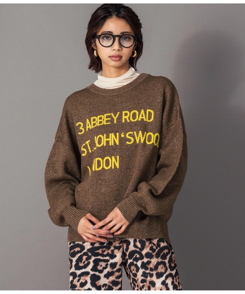 Settimissimo(セッティミッシモ)の「ラメジャガードロゴニット2WAYプルオーバー(ニット/セーター・レディース・ブラウン/オフホワイト・FREE)」の10枚目の写真