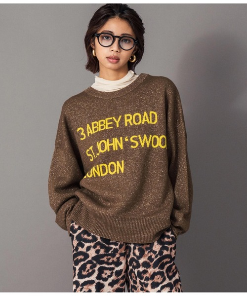 Settimissimo(セッティミッシモ)の「ラメジャガードロゴニット2WAYプルオーバー(ニット/セーター・レディース・ブラウン/オフホワイト・FREE)」の11枚目の写真