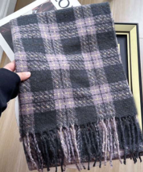 クラシックチェック柄 ボリュームたっぷり フリンジマフラー（マフラー