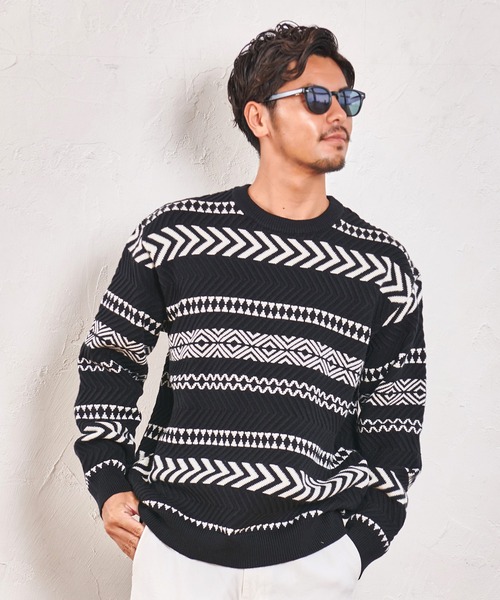 『CavariA/キャバリア』クルーネック 幾何学柄ニット 長袖（ニット/セーター）｜CavariA（キャバリア）