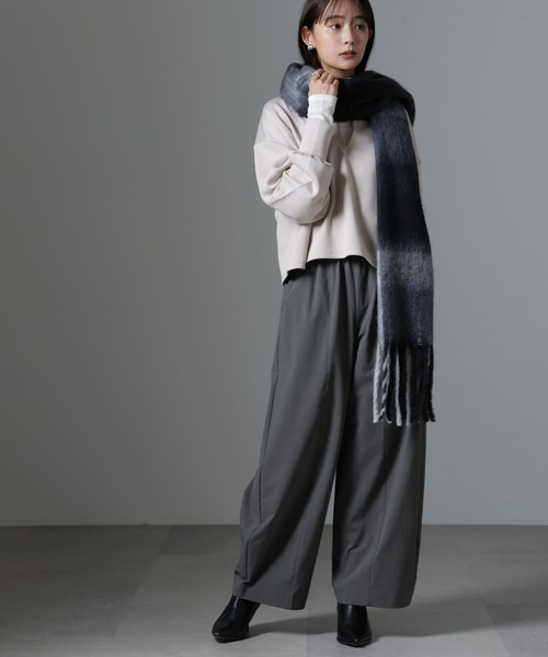 NANO universe（ナノユニバース）の「裏起毛ダンボールカットキーネックトップス（セットアップ可）（Tシャツ/カットソー・レディース・ブラック/ベージュ/キャメル・FREE）」の8枚目の写真