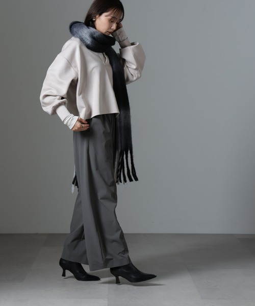 NANO universe（ナノユニバース）の「裏起毛ダンボールカットキーネックトップス（セットアップ可）（Tシャツ/カットソー・レディース・ブラック/ベージュ/キャメル・FREE）」の10枚目の写真