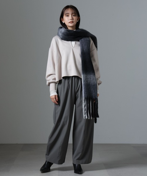 NANO universe（ナノユニバース）の「裏起毛ダンボールカットキーネックトップス（セットアップ可）（Tシャツ/カットソー・レディース・ブラック/ベージュ/キャメル・FREE）」の11枚目の写真