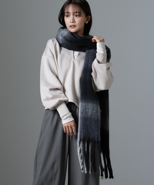 NANO universe（ナノユニバース）の「裏起毛ダンボールカットキーネックトップス（セットアップ可）（Tシャツ/カットソー・レディース・ブラック/ベージュ/キャメル・FREE）」の6枚目の写真