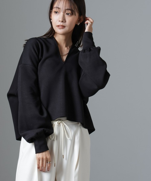 NANO universe（ナノユニバース）の「裏起毛ダンボールカットキーネックトップス（セットアップ可）（Tシャツ/カットソー・レディース・ブラック/ベージュ/キャメル・FREE）」の21枚目の写真