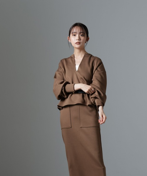 NANO universe（ナノユニバース）の「裏起毛ダンボールカットキーネックトップス（セットアップ可）（Tシャツ/カットソー・レディース・ブラック/ベージュ/キャメル・FREE）」の18枚目の写真