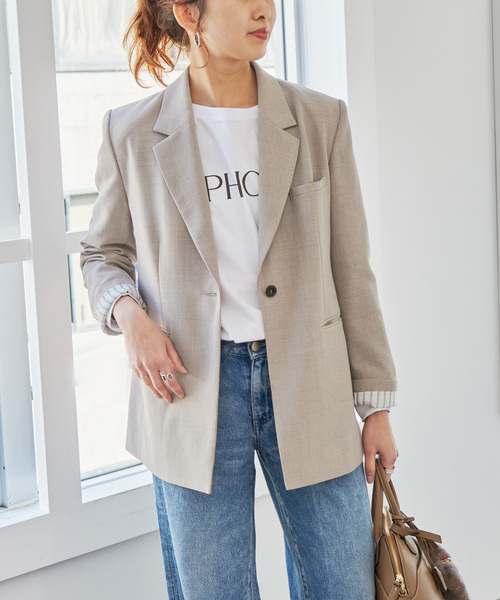 Spick & Span(スピックアンドスパン)の「ドライTW1Bジャケット(テーラードジャケット・レディース・ベージュ/ダークブルー・36/38)」の3枚目の写真