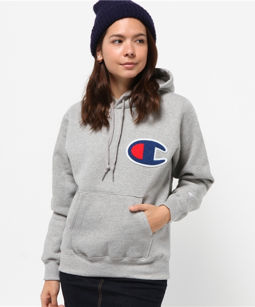 Champion(チャンピオン)の「【Champion/チャンピオン】テリーフリースフードプルオーバー(パーカー・レディース・グレー/ネイビー/オフホワイト・SMALL)」の3枚目の写真