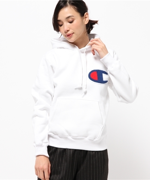 Champion(チャンピオン)の「【Champion/チャンピオン】テリーフリースフードプルオーバー(パーカー・レディース・グレー/ネイビー/オフホワイト・SMALL)」の2枚目の写真