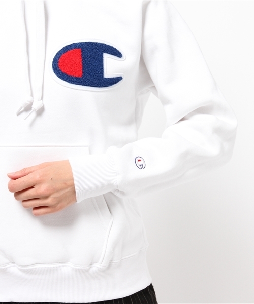 Champion(チャンピオン)の「【Champion/チャンピオン】テリーフリースフードプルオーバー(パーカー・レディース・グレー/ネイビー/オフホワイト・SMALL)」の8枚目の写真