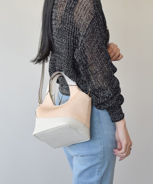 LORISTELLA（ロリステッラ）の「【LORISTELLA】異素材コンビスモールサイズハンドバッグ(Q56506)（ハンドバッグ・レディース・ホワイト系その他・ALL）」の4枚目の写真