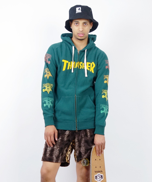 ALDIES（アールディーズ）の「THRASHER Zip Parka スラッシャーコラボパーカー（パーカー・メンズ・グリーン/グレー/その他/ブラック・MEDIUM/SMALL/LARGE/X-LARGE）」の4枚目の写真