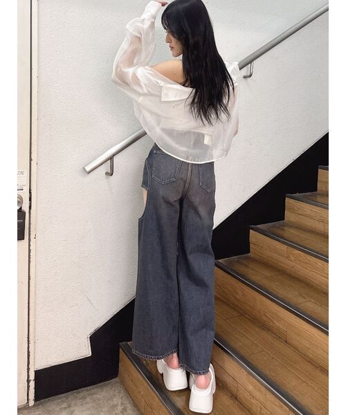 GYDA（ジェイダ）の「シアーラインストーンショートシャツ（シャツ/ブラウス・レディース・オフホワイト/スカイブルー/ブラック・FREE）」の22枚目の写真