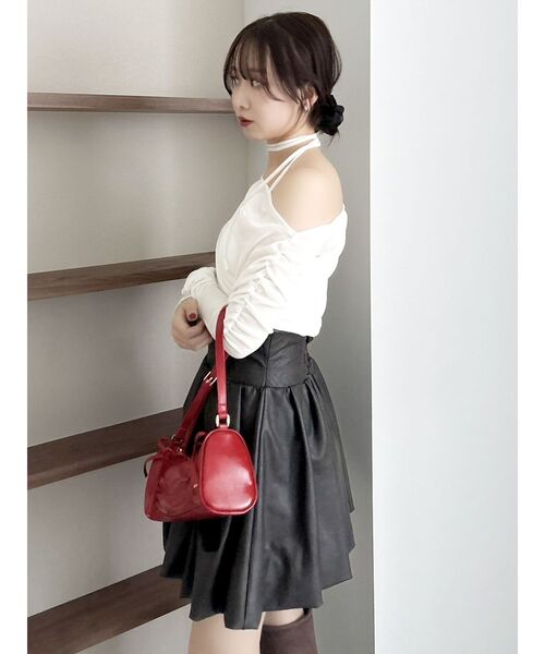 セール】アシメギャザーシアーベロアカットソー（Tシャツ