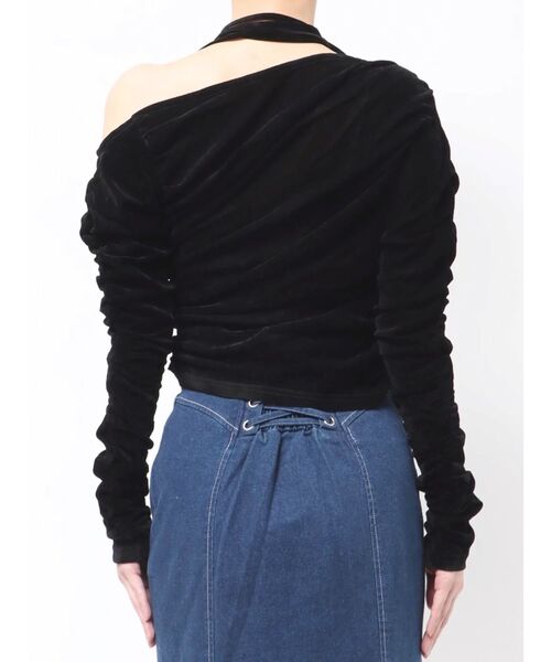 dazzlin（ダズリン）の「アシメギャザーシアーベロアカットソー（Tシャツ/カットソー・レディース・オフホワイト/ブラック・FREE）」の5枚目の写真