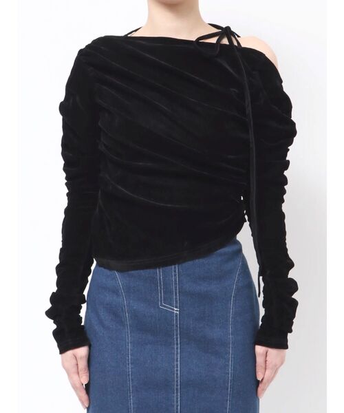 セール】アシメギャザーシアーベロアカットソー（Tシャツ