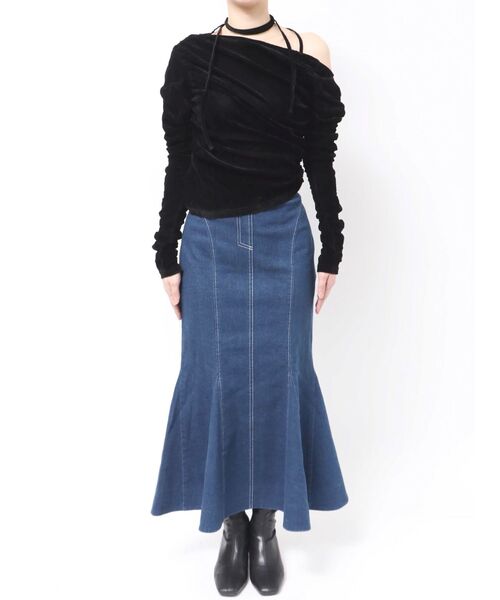 dazzlin（ダズリン）の「アシメギャザーシアーベロアカットソー（Tシャツ/カットソー・レディース・オフホワイト/ブラック・FREE）」の11枚目の写真