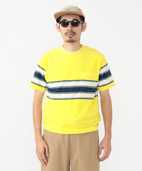 BEAMS PLUS（ビームスプラス）の「パイル ストライプ ポケット Tシャツ（Tシャツ/カットソー・メンズ・ベージュ/イエロー/ネイビー・S/XL/M/L）」の6枚目の写真
