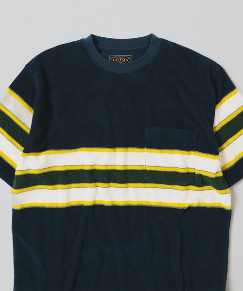 Tシャツ・カットソー BEAMS SS25 Polo shirts (38020048156 19) パイル ストライプ ポケット Tシャツ(Tシャツ/カットソー