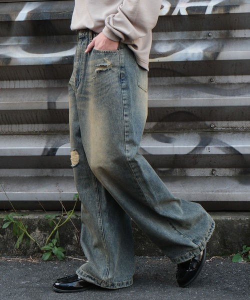 WEGO（ウィゴー）の「WEGO/スーパーバギーダメージデニムパンツ（デニムパンツ・メンズ・ブラック系3/スカイブルー/その他1/その他2/その他4/その他3・MEDIUM/LARGE）」の13枚目の写真