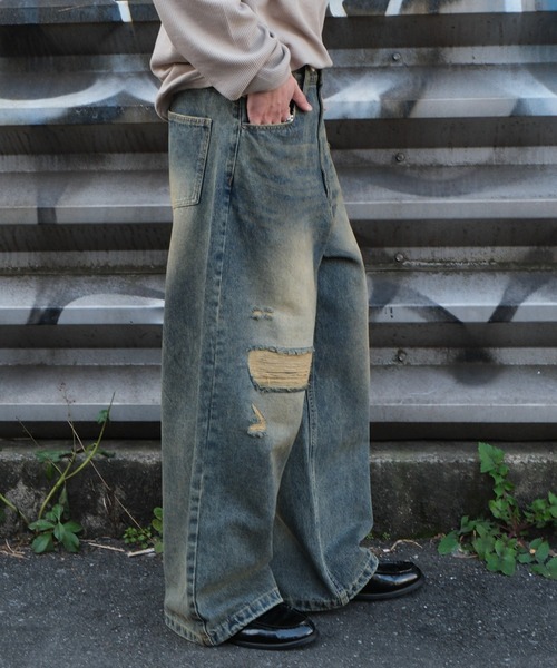 WEGO（ウィゴー）の「WEGO/スーパーバギーダメージデニムパンツ（デニムパンツ・メンズ・ブラック系3/スカイブルー/その他1/その他2/その他4/その他3・MEDIUM/LARGE）」の15枚目の写真