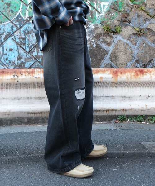 WEGO（ウィゴー）の「WEGO/スーパーバギーダメージデニムパンツ（デニムパンツ・メンズ・ブラック系3/スカイブルー/その他1/その他2/その他4/その他3・MEDIUM/LARGE）」の20枚目の写真