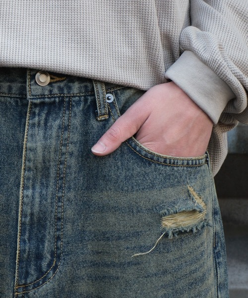 WEGO（ウィゴー）の「WEGO/スーパーバギーダメージデニムパンツ（デニムパンツ・メンズ・ブラック系3/スカイブルー/その他1/その他2/その他4/その他3・MEDIUM/LARGE）」の9枚目の写真