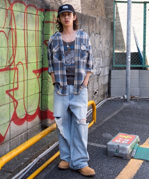 セール】WEGO/【25年春夏新作】スーパーバギーダメージデニム