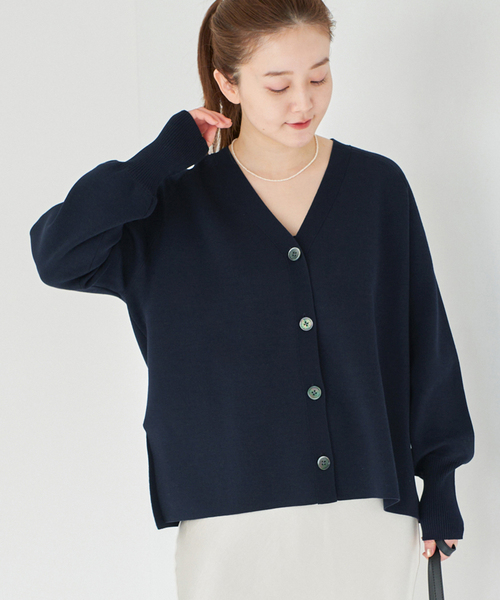 IENA（イエナ）の「ファインコットンスムース Vネックカーディガン