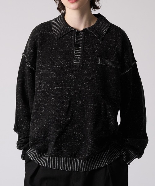 ONCILY(オンシェリー)の「PLATING KNIT POLO SHIRT / プレーティングニットポロシャツ(ポロシャツ・メンズ・ベージュ/ブラック・MEDIUM/LARGE/SMALL)」の1枚目の写真