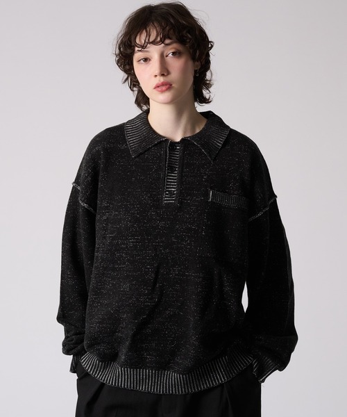 ONCILY(オンシェリー)の「PLATING KNIT POLO SHIRT / プレーティングニットポロシャツ(ポロシャツ・メンズ・ベージュ/ブラック・MEDIUM/LARGE/SMALL)」の3枚目の写真