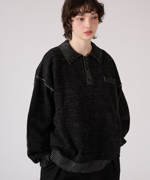 ONCILY(オンシェリー)の「PLATING KNIT POLO SHIRT / プレーティングニットポロシャツ(ポロシャツ・メンズ・ベージュ/ブラック・MEDIUM/LARGE/SMALL)」の4枚目の写真