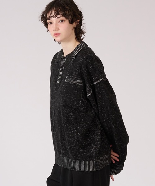 ONCILY(オンシェリー)の「PLATING KNIT POLO SHIRT / プレーティングニットポロシャツ(ポロシャツ・メンズ・ベージュ/ブラック・MEDIUM/LARGE/SMALL)」の6枚目の写真