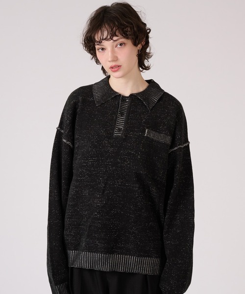 ONCILY(オンシェリー)の「PLATING KNIT POLO SHIRT / プレーティングニットポロシャツ(ポロシャツ・メンズ・ベージュ/ブラック・MEDIUM/LARGE/SMALL)」の5枚目の写真