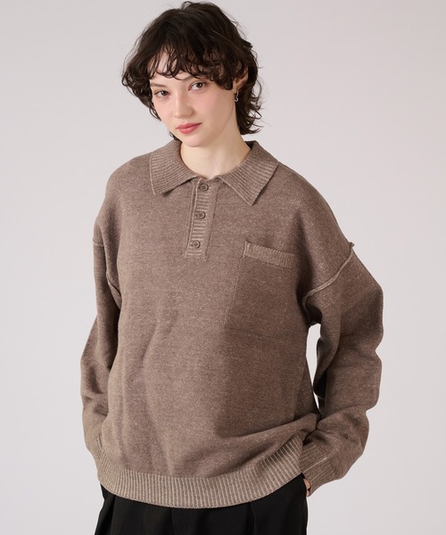 ONCILY(オンシェリー)の「PLATING KNIT POLO SHIRT / プレーティングニットポロシャツ(ポロシャツ・メンズ・ベージュ/ブラック・MEDIUM/LARGE/SMALL)」の15枚目の写真