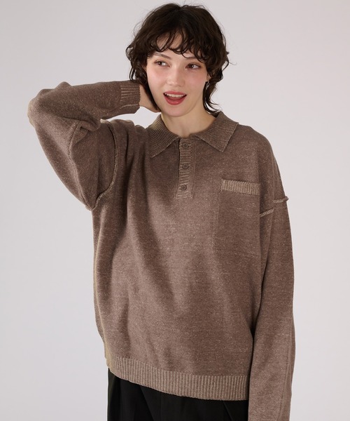 ONCILY(オンシェリー)の「PLATING KNIT POLO SHIRT / プレーティングニットポロシャツ(ポロシャツ・メンズ・ベージュ/ブラック・MEDIUM/LARGE/SMALL)」の16枚目の写真