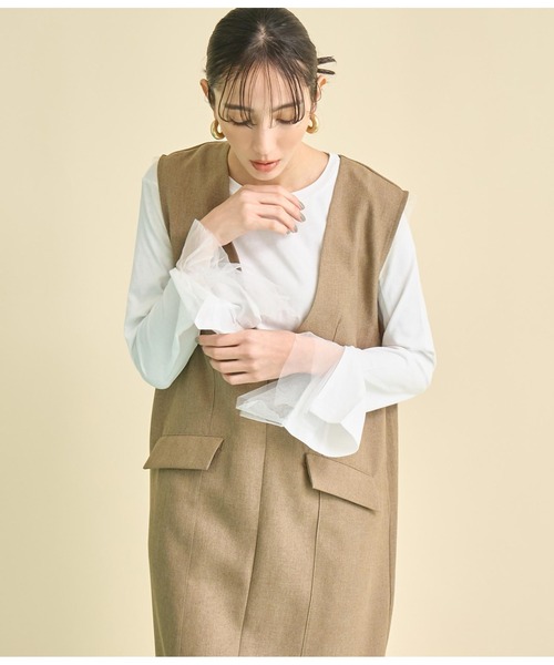Settimissimo（セッティミッシモ）の「チュール カフス デザイン ロングTシャツ（Tシャツ/カットソー・レディース・ブラック/オフホワイト・FREE）」の3枚目の写真