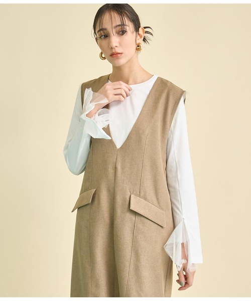 Settimissimo（セッティミッシモ）の「チュール カフス デザイン ロングTシャツ（Tシャツ/カットソー・レディース・ブラック/オフホワイト・FREE）」の4枚目の写真