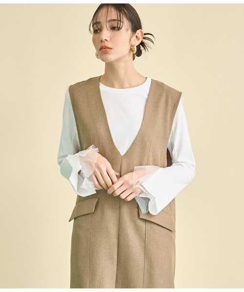 Settimissimo（セッティミッシモ）の「チュール カフス デザイン ロングTシャツ（Tシャツ/カットソー・レディース・ブラック/オフホワイト・FREE）」の5枚目の写真